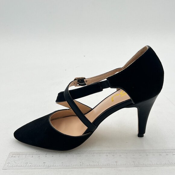 FSJ Black High Heel Pump Pointed Toe Cross Ankle Strap Buckle D'Orsay Sandals - Picture 2 of 8